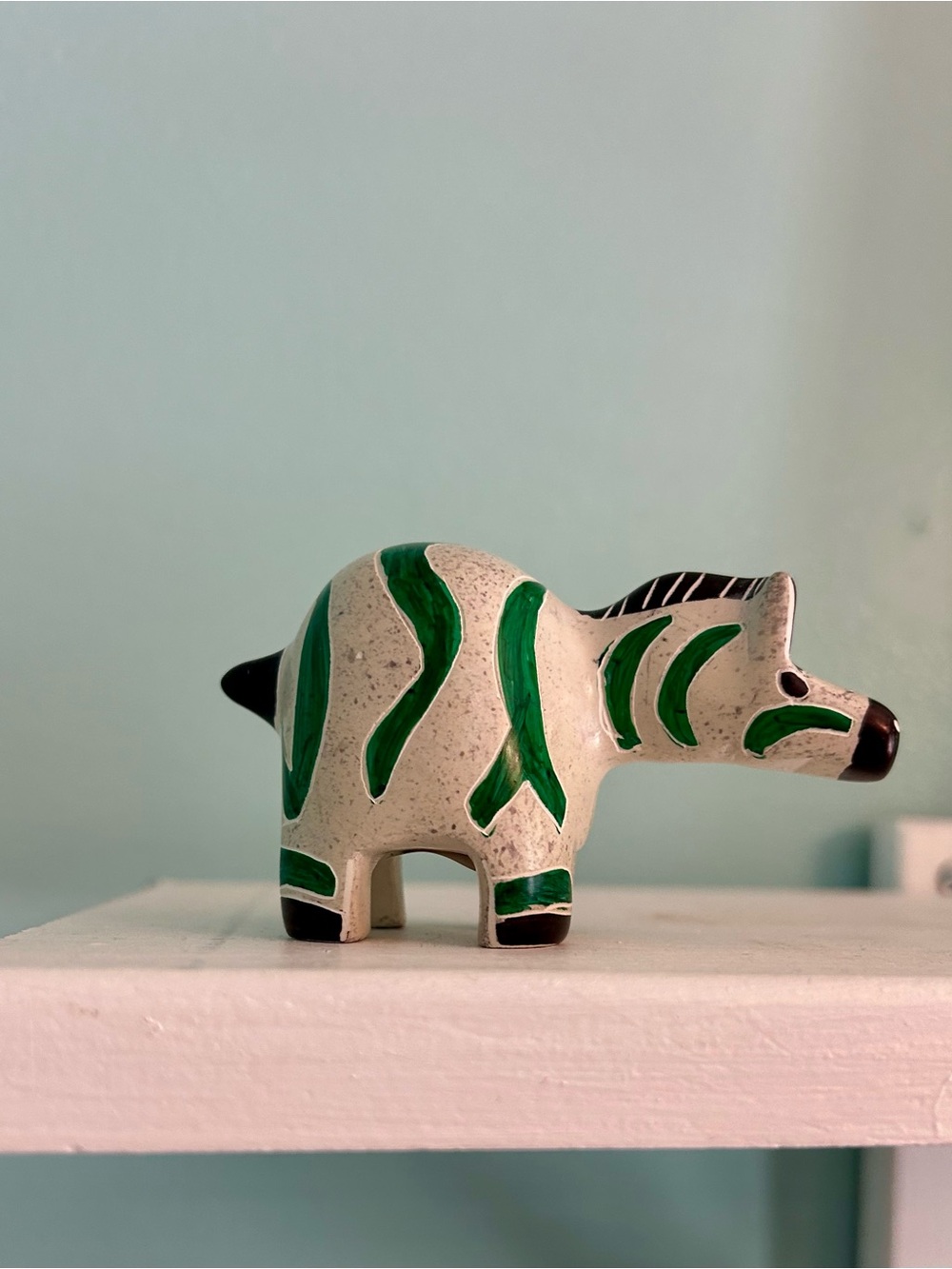 Made In Kenya Modern Swahili Carved Soapstone Zebra Animal Figurine Green Stripe